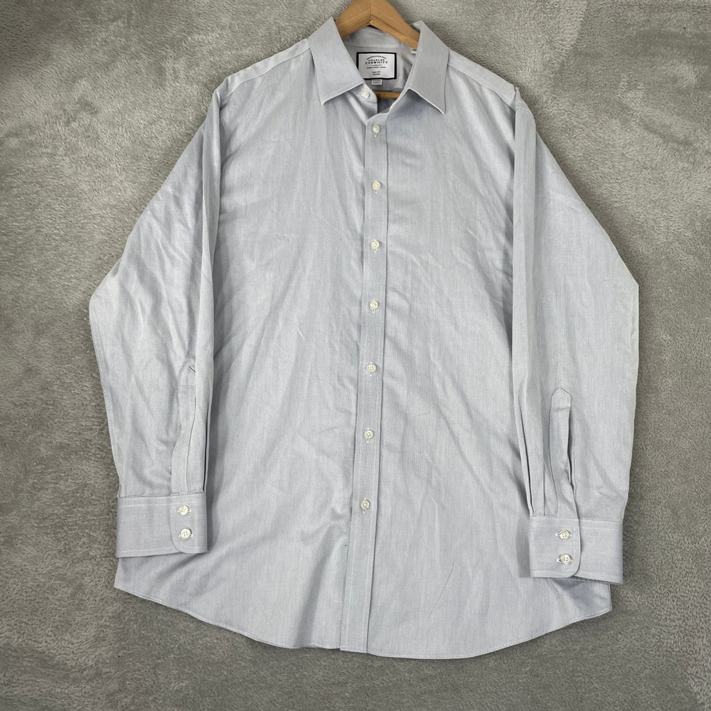 Charles Tyrwhitt Shirt Mens 17.5x35 Gray Slim Fit Non-Iron Diamond Weave